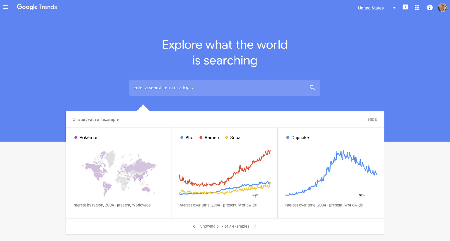 Strona startowa Google Trends